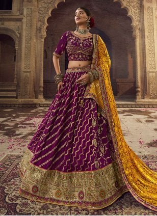 Designer Purple Viscose Embroidered Bridal Lehenga Choli