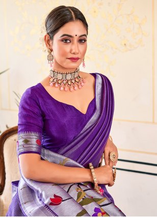 Purple Viscose Weaving Designer Sari