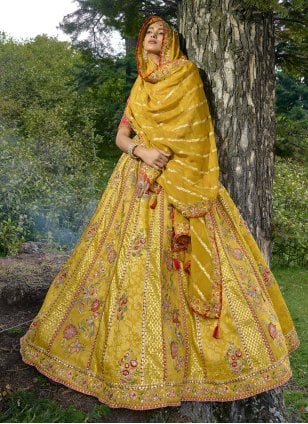 Yellow Haldi Bridesmaid Sangeet Lehenga Choli In Georgette SR120997 –  ShreeFashionWear