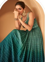 Rama and Teal Georgette Embroidered Designer Gown