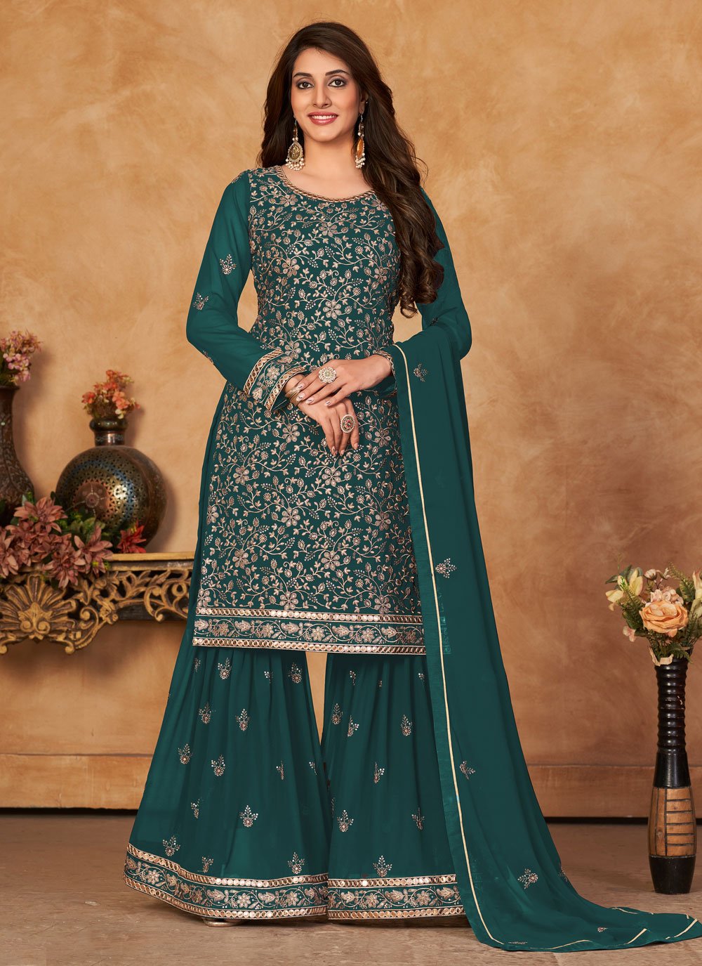 Green Designer Party Wear Straight Salwar Suit