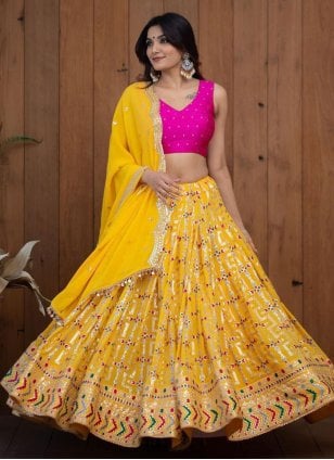 Buy Party Wear Yellow Digital Printed Work Georgette Ready To Wear Lehenga  Choli Online From Surat Wholesale Shop.