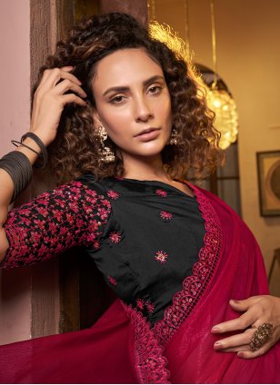 Rani Chiffon Embroidered Classic Sari