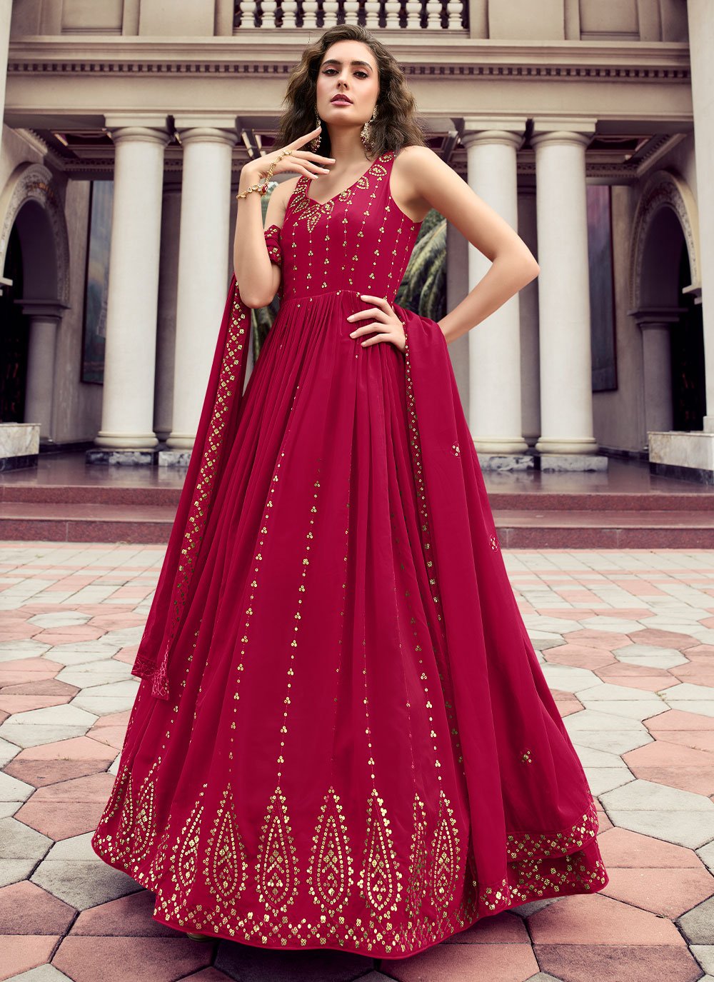 red gown | Long gown design, Stylish dresses for girls, Long dress design
