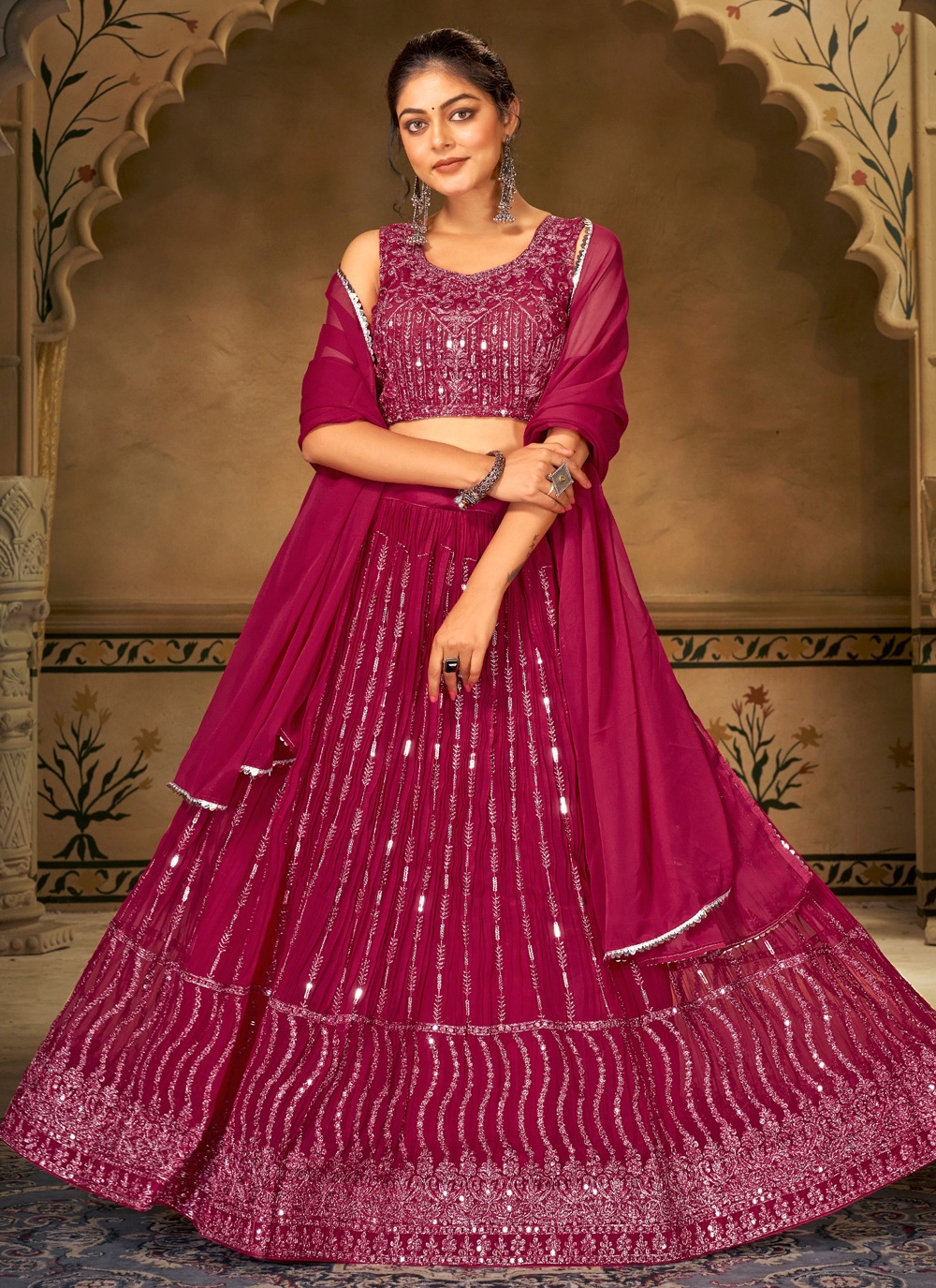 Rani Pink Color Bridal Lehenga Choli in Rajwadi Sana Silk With Sequins  Embroidery Work in USA, UK, Malaysia, South Africa, Dubai, Singapore