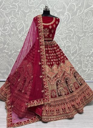 Designer Rani Velvet Diamond Wedding Lehenga Choli for Bridal