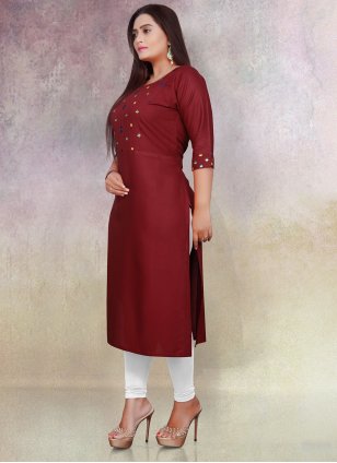Rayon Maroon Embroidered Designer Salwar Suits