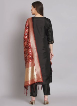 Readymade Salwar Kameez Embroidered Silk Blend in Black