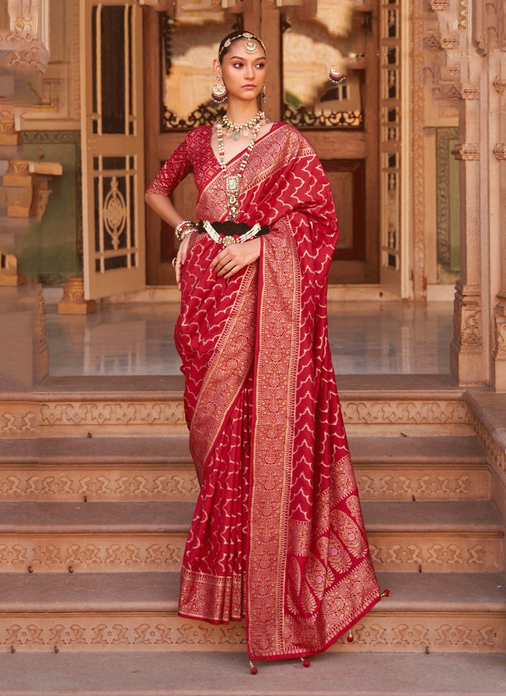 Fantastic Red Color Banarasi Silk Designer Wedding Saree Blouse