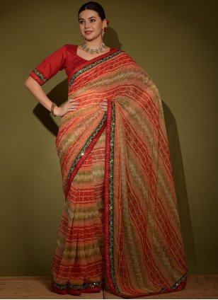 Red Casual Bandhni Style Saree