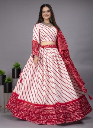 Red Cotton  Foil Print Lehenga Choli