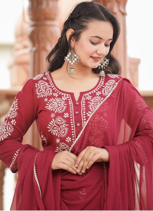 Red Cotton  Lucknowi Work Salwar suit
