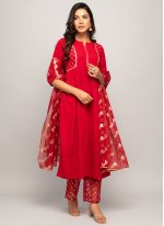 Red Crepe Printed Salwar suit