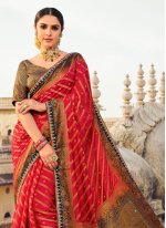 Red Fancy Fabric Border Trendy Sari