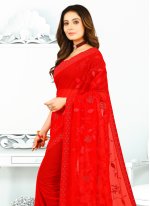 Red Georgette Border Designer Sari