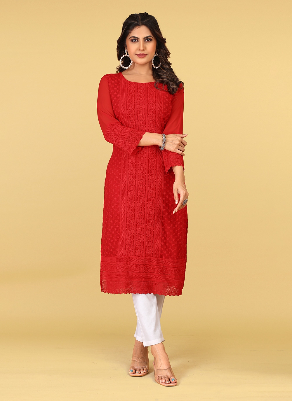 Plain red 2024 kurti designs