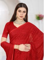 Red Georgette Embroidered Classic Saree