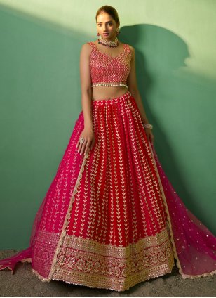 New Super Trending Designer Lehenga Choli Collection In Organza Fabric With  White Thread Embroidery Work.