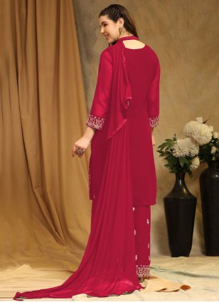 Red Georgette Embroidered Palazzo Salwar Suit