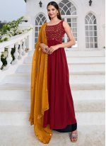 Red Georgette Embroidered Readymade Salwar Suits