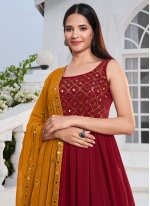 Red Georgette Embroidered Readymade Salwar Suits