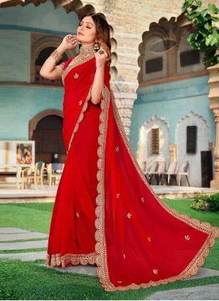 Lowest price Red Designer Gown Brasso Mirror Saree and Red Designer Gown Brasso Mirror Sari online shopping