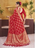 Red Georgette Weaving Trendy Sari