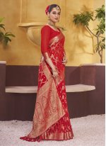 Red Georgette Weaving Trendy Sari