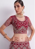 Designer Red Net Embroidered Lehenga Choli for Bridal