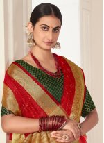 Red Organza Embroidered Trendy Saree