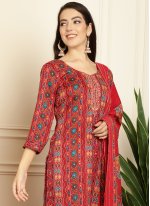 Red Pashmina Flower Print Salwar suit
