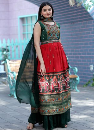 Red Patola Silk Dangler Trendy Salwar Kameez