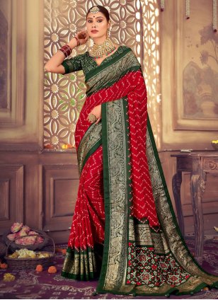Red Silk Abstract Classic Sari