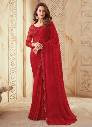 Red Silk Border Classic Sari