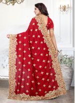 Red Silk Embroidered Contemporary Saree