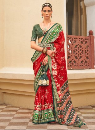 Red Silk Patola Print Designer Sari
