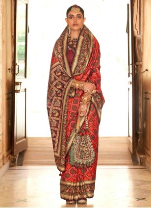 Red Silk Printed Classic Saree