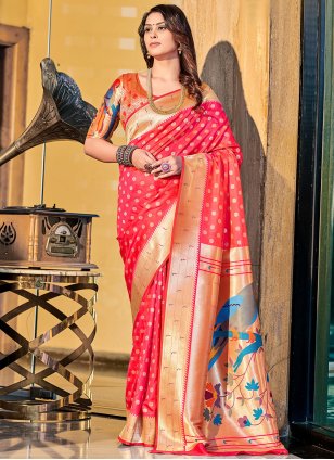 Red Silk Weaving Classic Sari