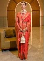 Red Silk Weaving Contemporary Traditional Sari