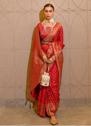 Red Silk Weaving Trendy Designer Saree for Wedding