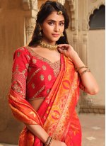 Red Silk Weaving Trendy Sari