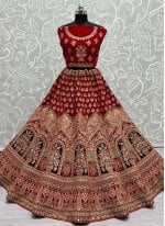 Red Velvet Diamond Work Designer Lehenga Choli for Wedding