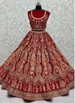 Designer Red Velvet Diamond Bridal Lehenga Choli