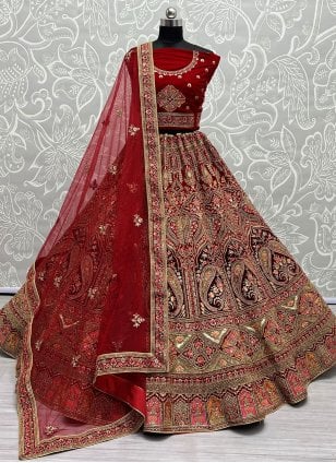 Red Velvet Diamond Trendy Designer Ghagra Choli for Wedding