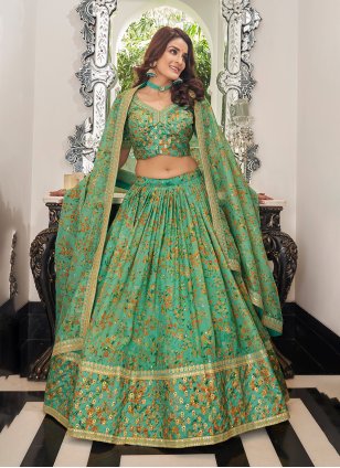 Sea Green Art Silk Dori Embroidery Trendy Chaniya Choli for Wedding