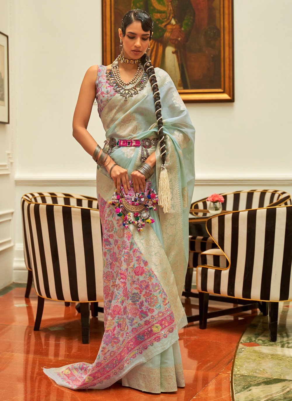 Sea Green Art Silk Weaving Classic Designer Sari