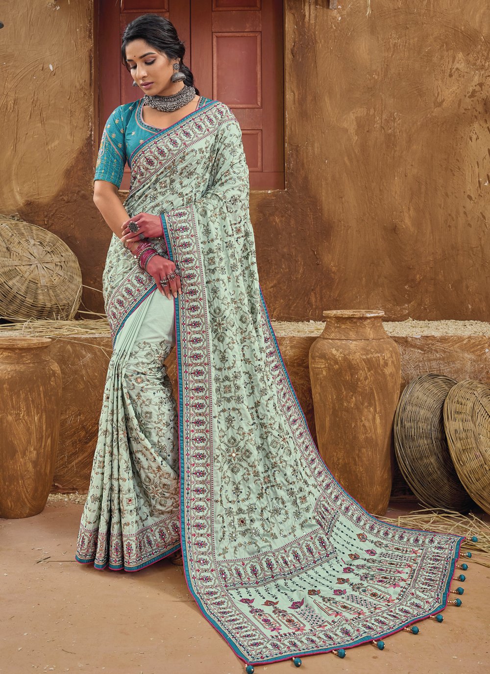 Sea Green Banarasi Silk Saree With Zari Weaving Work at Rs 3290.00 | Banarasi  Sarees | ID: 2851085487688