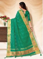 Sea Green Banarasi Silk Embroidered Designer Sari