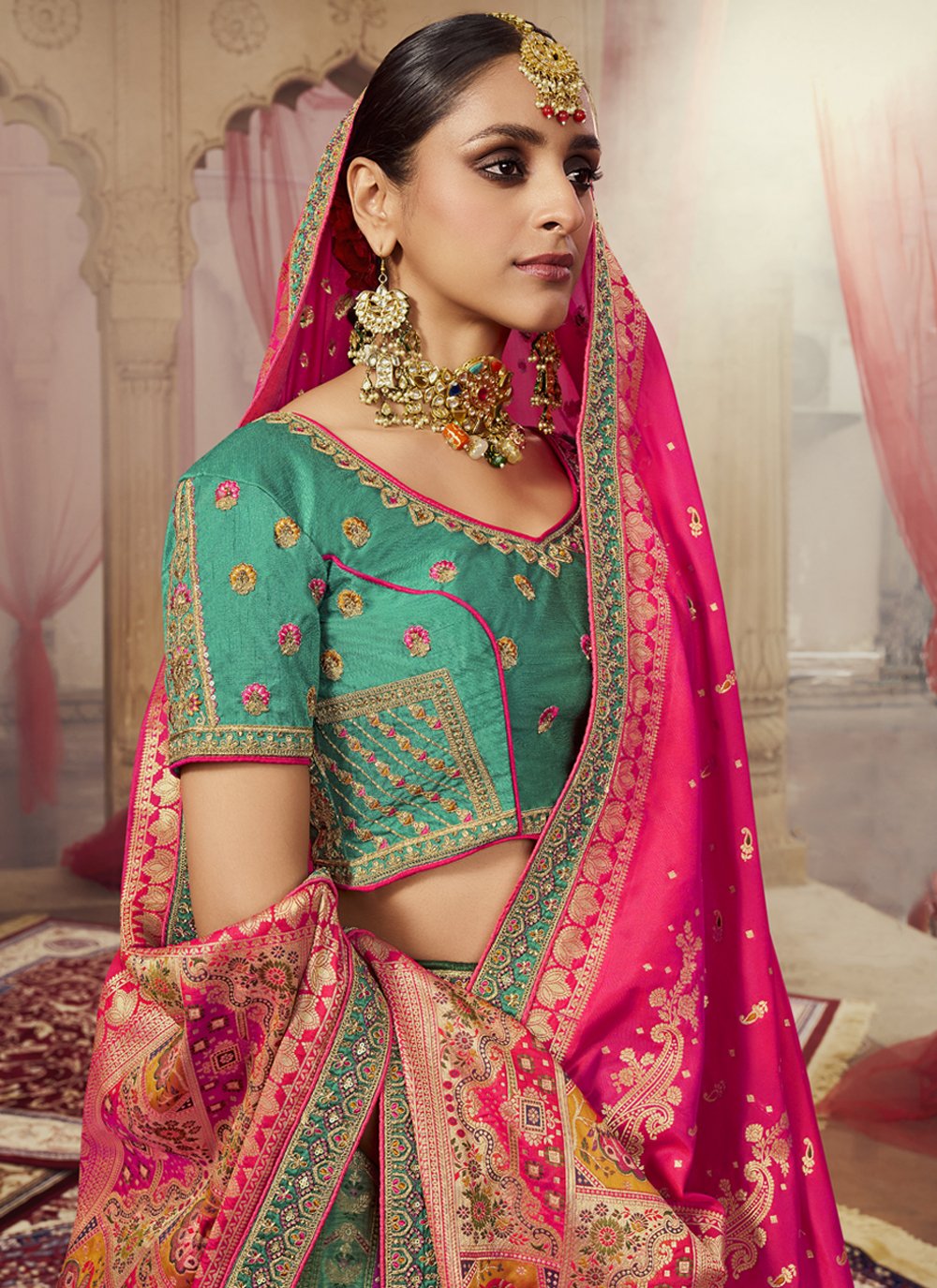 Wedding Special: Blue And Pink Banarasi Designer Embroidery Lehengas –  Rushini