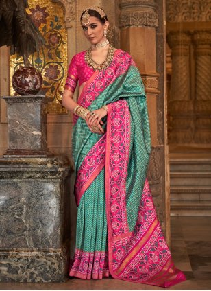 Sea Green Banarasi Silk Weaving Classic Sari